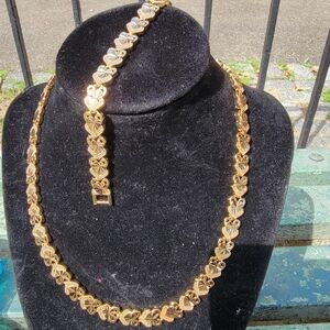 Gold  Heart Necklace and Bracelet Set